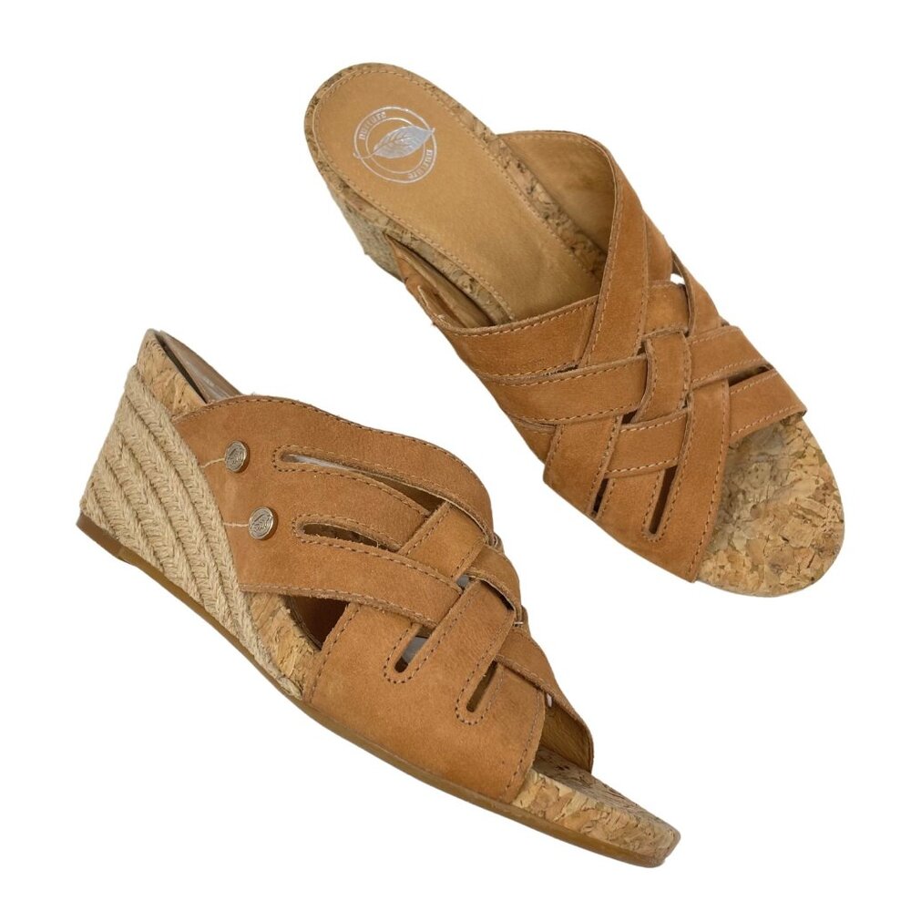 Nurture Anitaa Wedge Heel Size 8 Strappy Leather Sandal Espadrille Brown Tan